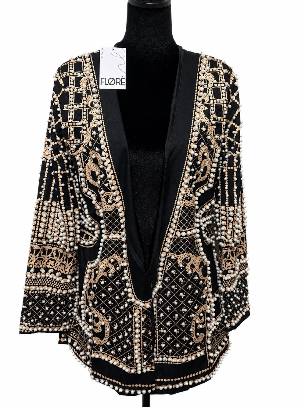 Black & Gold Embellished Open-Front Jacket Size M